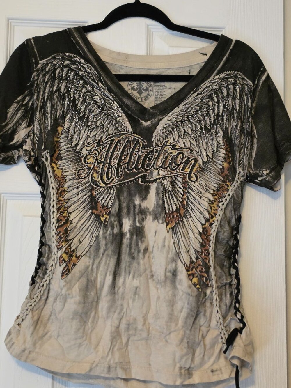 Affliction distressed leopard butterfly shirt